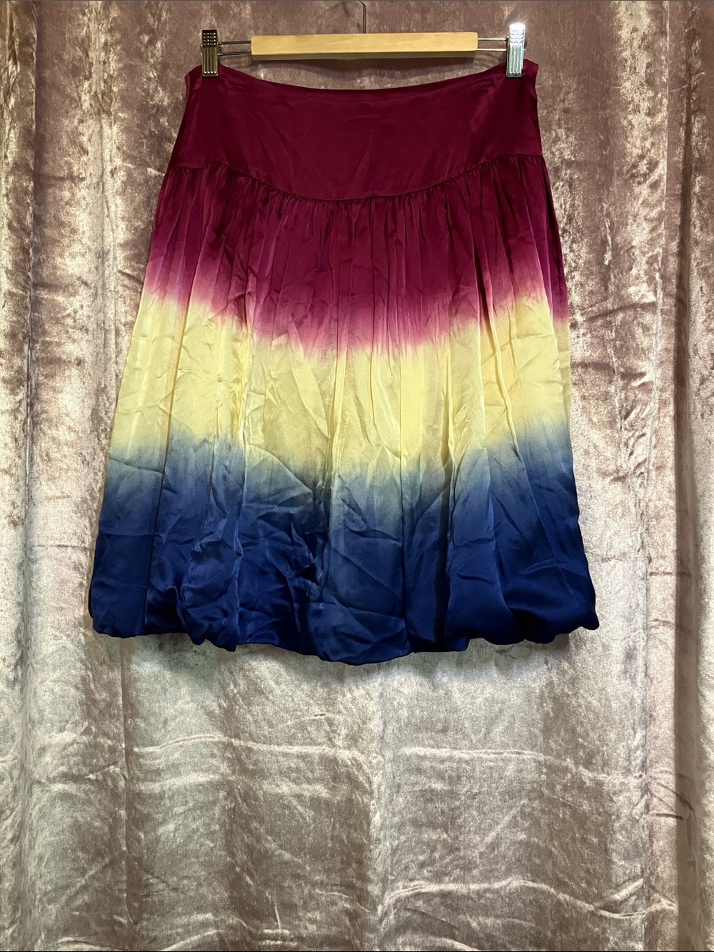 Kenar Ombre Circle Skirt in Burgundy, Yellow & Navy